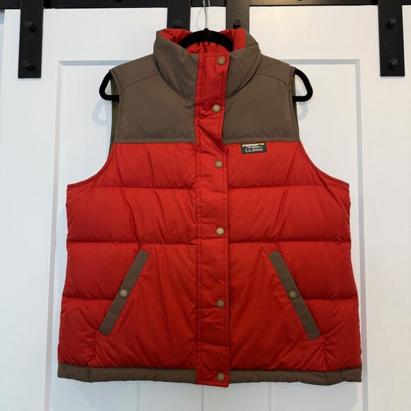 NEW L.L.Bean Women’s Petite L Orange Mountain Classic Down Vest Puffer Pockets - Picture 2 of 13